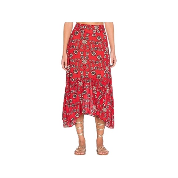 For Love & Lemons Pia Midi Skirt in Red (15) - Picture 1 of 6